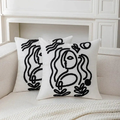 Abstract art line cushion cover white & black living room pillow