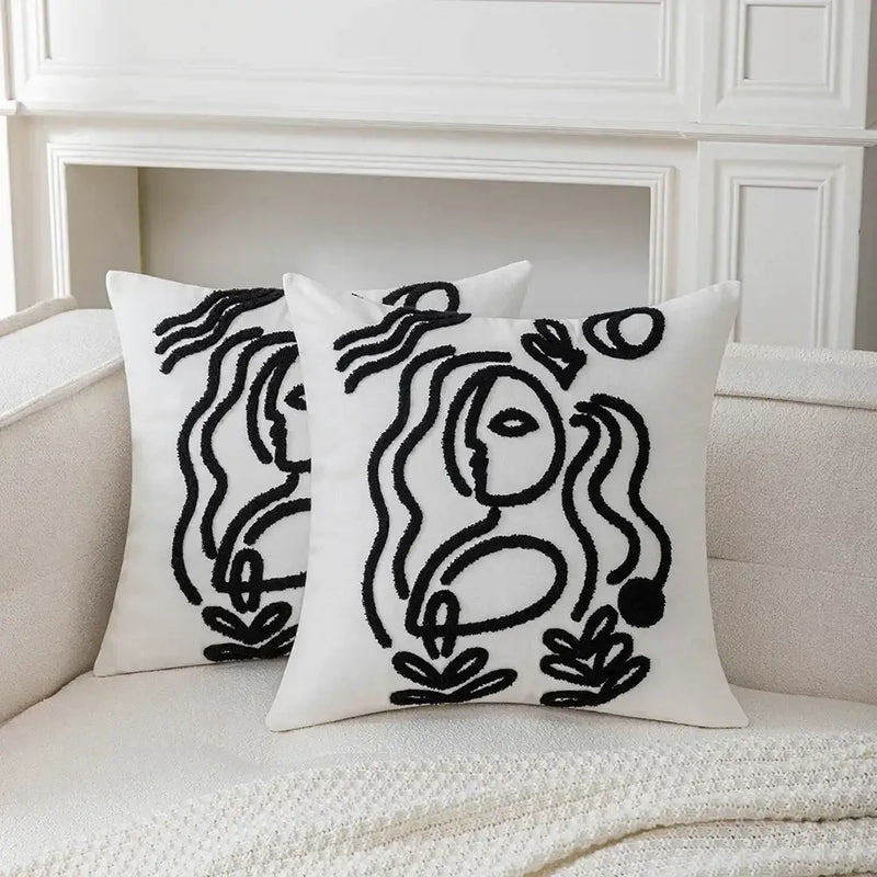 Abstract art line cushion cover white & black living room pillow