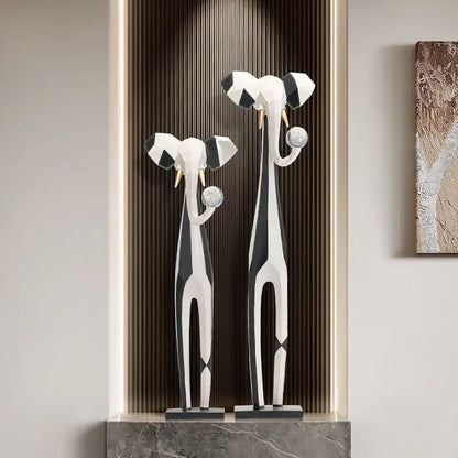 Abstract black and white elephant art living room sculptures