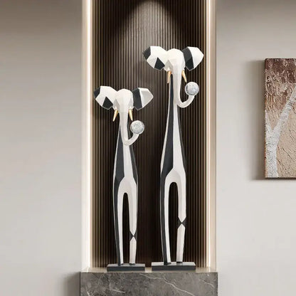 Abstract black and white elephant art living room sculptures