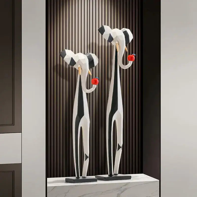 Abstract black and white elephant art living room sculptures
