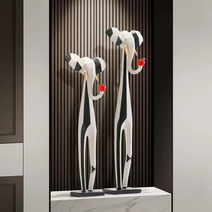 Abstract black and white elephant art living room sculptures