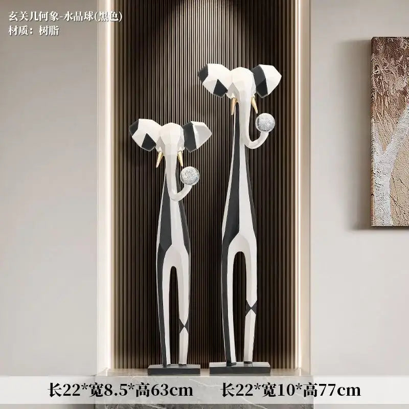 Abstract black and white elephant art living room sculptures
