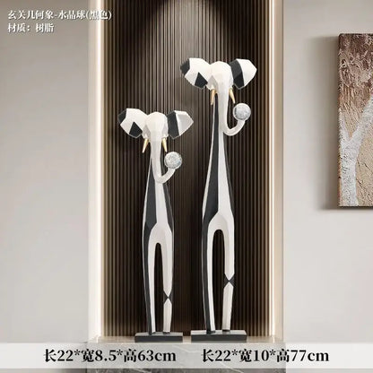 Abstract black and white elephant art living room sculptures