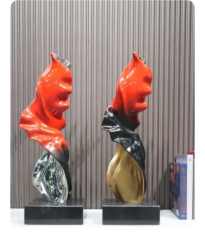 Abstract art ribbon sculpture red black & gold living room decor
