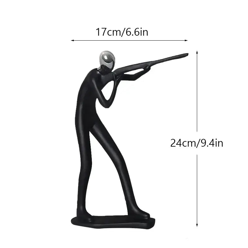 Abstract athlete statue sculpture – black & silver office decor