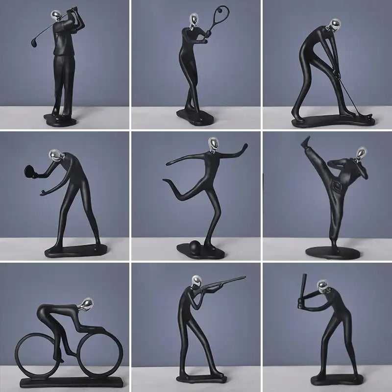 Abstract athlete statue sculpture – black & silver office decor
