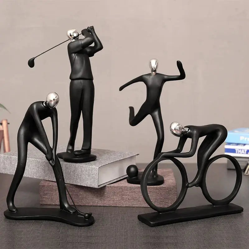 Abstract athlete statue sculpture – black & silver office decor