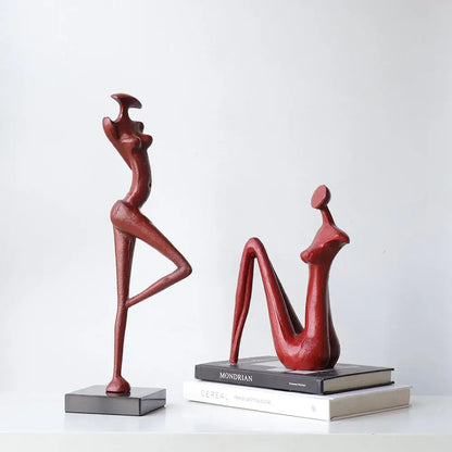Abstract red resin female figure sculpture living room decor
