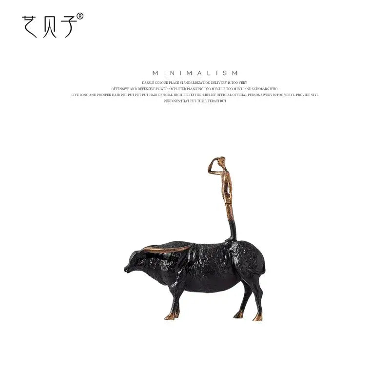 Abstract black yak golden cow metal sculpture living room decor