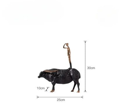 Abstract black yak golden cow metal sculpture living room decor