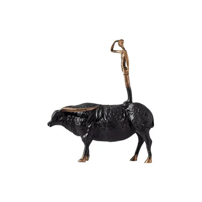 Abstract black yak golden cow metal sculpture living room decor