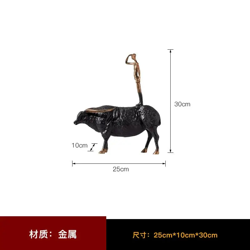 Abstract black yak golden cow metal sculpture living room decor
