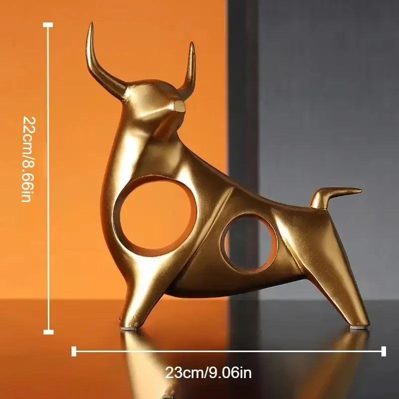 Modern black & gold abstract bull sculpture living room decor