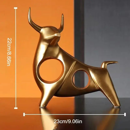 Modern black & gold abstract bull sculpture living room decor