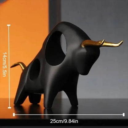 Modern black & gold abstract bull sculpture living room decor
