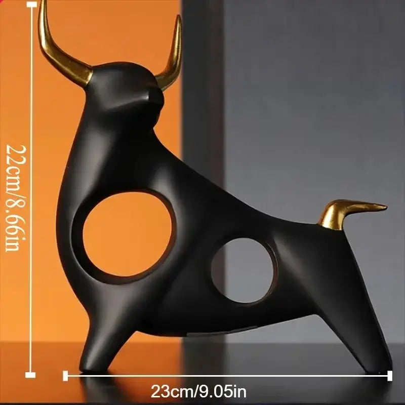 Modern black & gold abstract bull sculpture living room decor