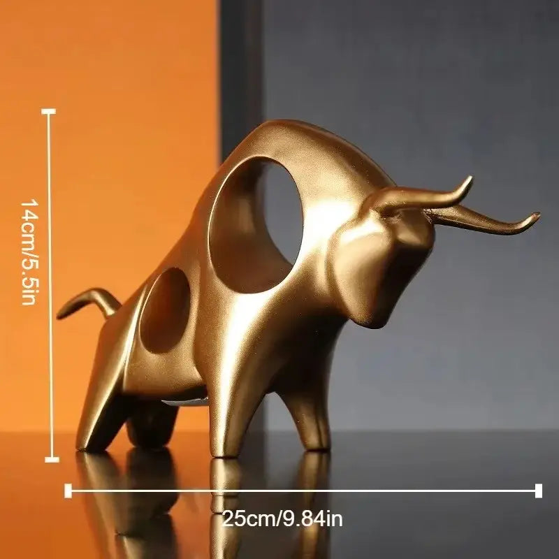 Modern black & gold abstract bull sculpture living room decor
