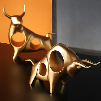 Modern black & gold abstract bull sculpture living room decor