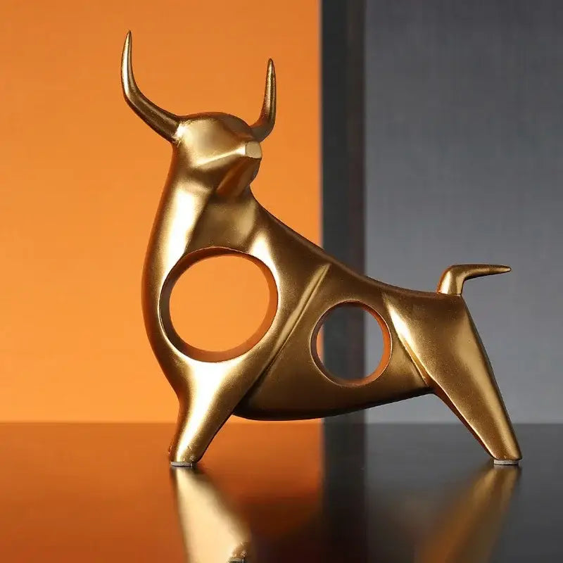 Modern black & gold abstract bull sculpture living room decor