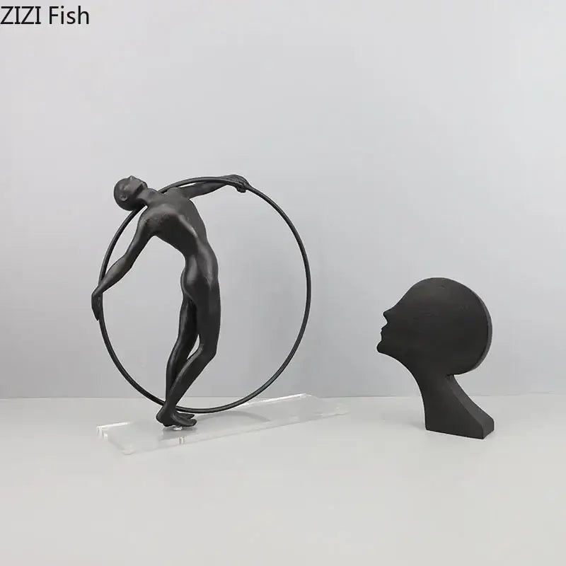 Abstract cast iron acrobatics sculpture living room hoop decor