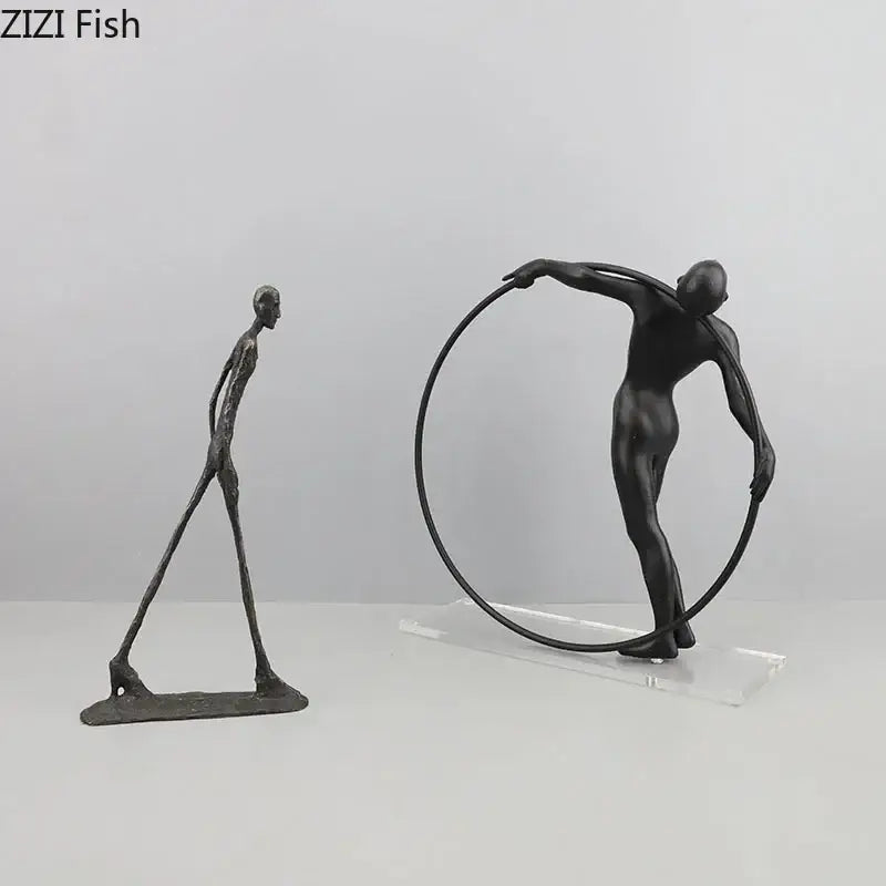Abstract cast iron acrobatics sculpture living room hoop decor