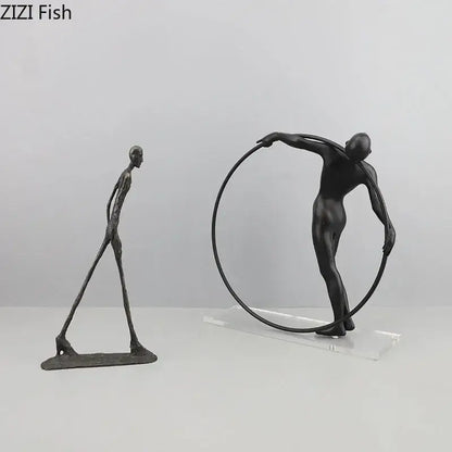 Abstract cast iron acrobatics sculpture living room hoop decor
