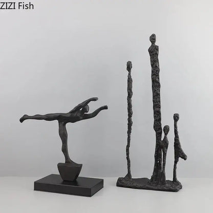Modern abstract black iron figure sculpture living room dancer decor