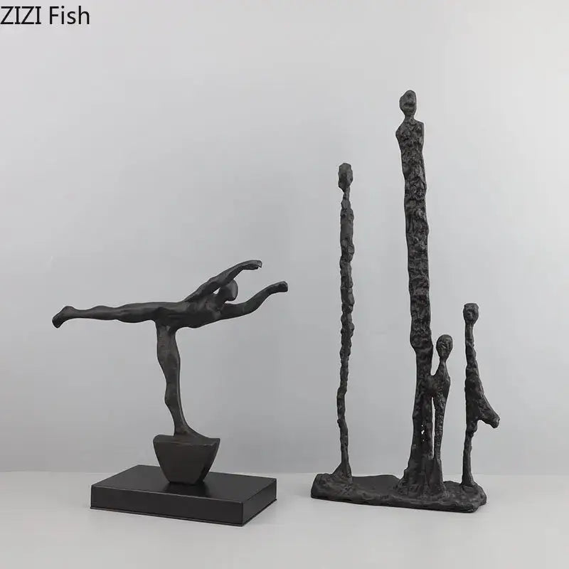 Modern abstract black iron figure sculpture living room dancer decor