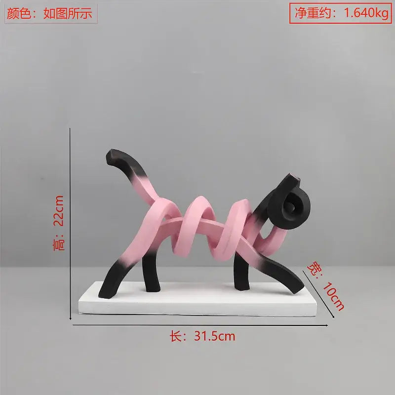Pink & black abstract cat sculpture bedroom art