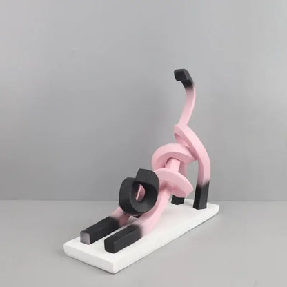 Pink & black abstract cat sculpture bedroom art