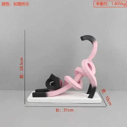 Pink & black abstract cat sculpture bedroom art