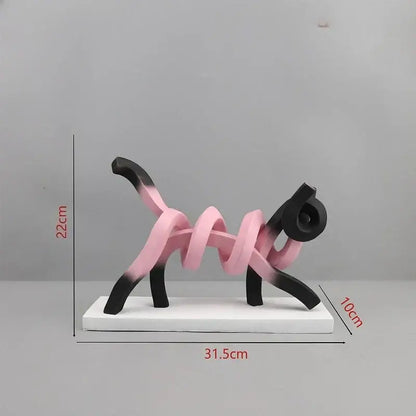 Pink & black abstract cat sculpture bedroom art