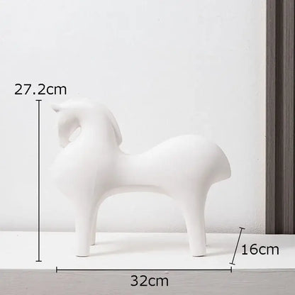 Minimalist matte blue abstract ceramic horse sculpture living room