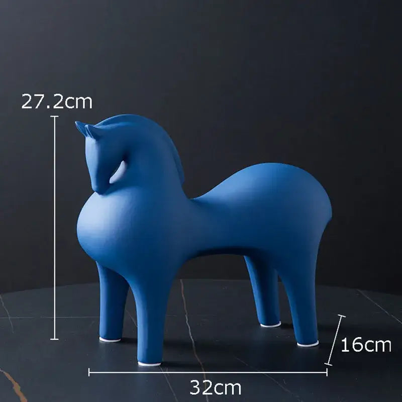 Minimalist matte blue abstract ceramic horse sculpture living room