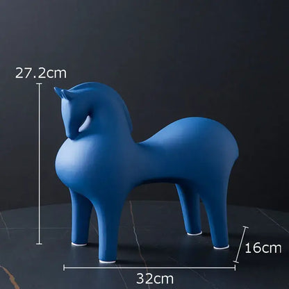 Minimalist matte blue abstract ceramic horse sculpture living room
