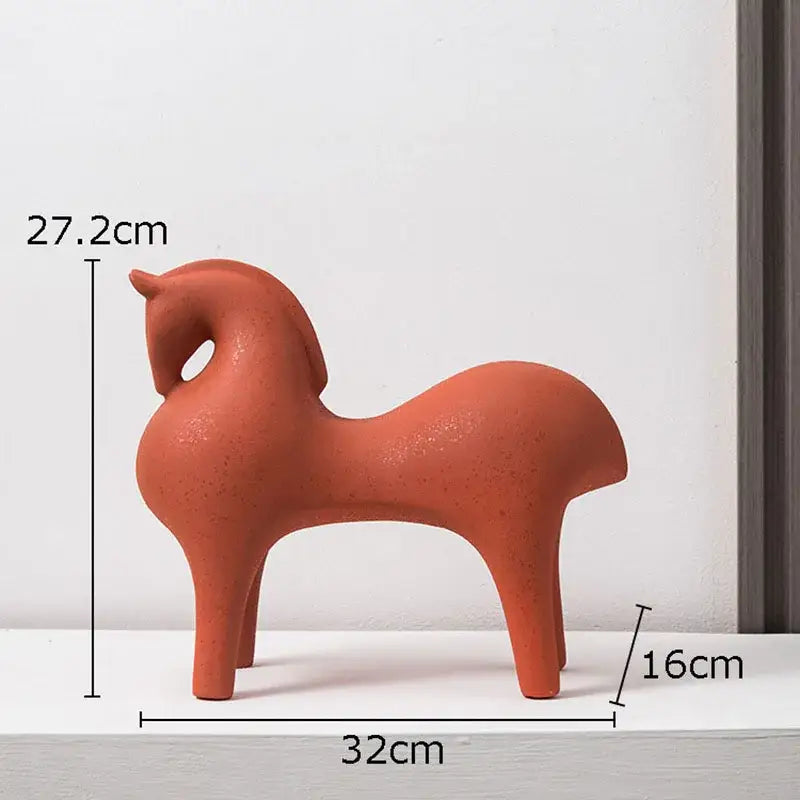 Minimalist matte blue abstract ceramic horse sculpture living room