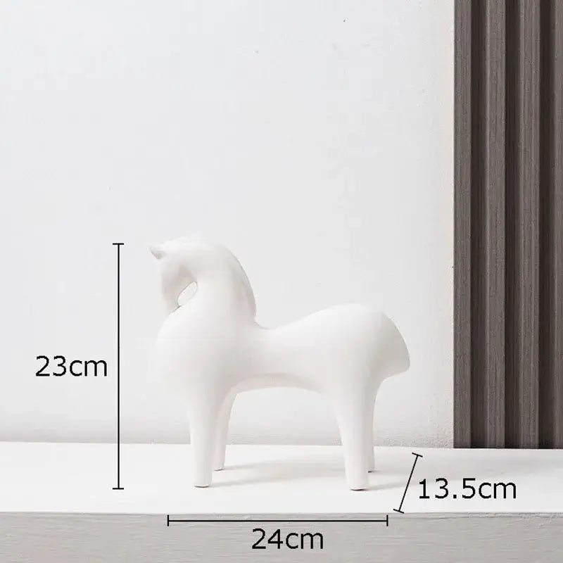 Minimalist matte blue abstract ceramic horse sculpture living room