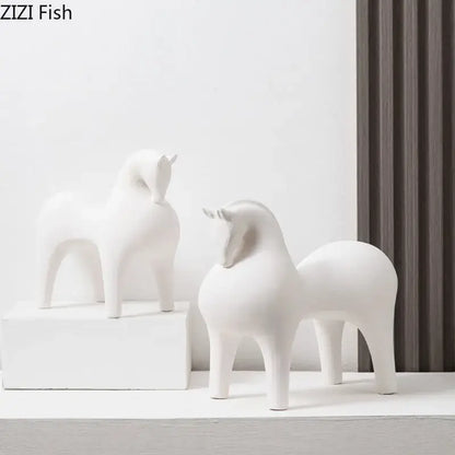 Minimalist matte blue abstract ceramic horse sculpture living room