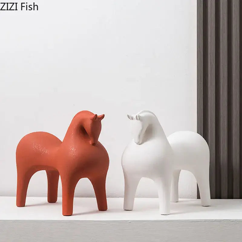 Minimalist matte blue abstract ceramic horse sculpture living room