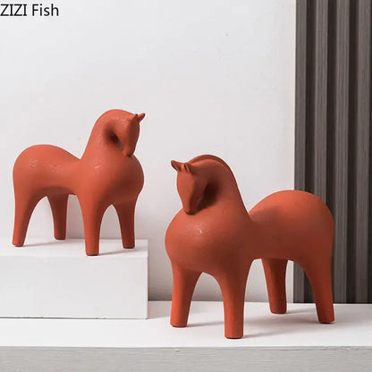 Minimalist matte blue abstract ceramic horse sculpture living room