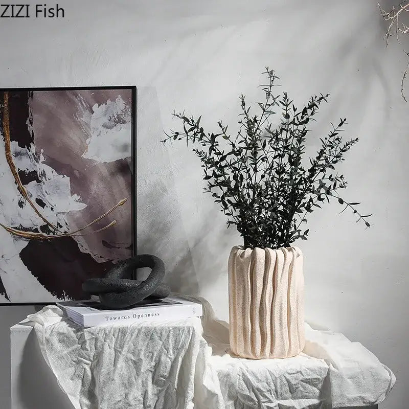 Abstract white & black ceramic knot sculpture living room decor