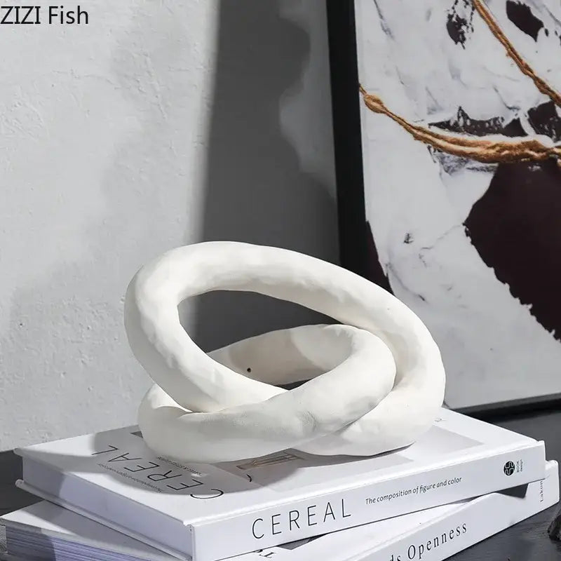 Abstract white & black ceramic knot sculpture living room decor