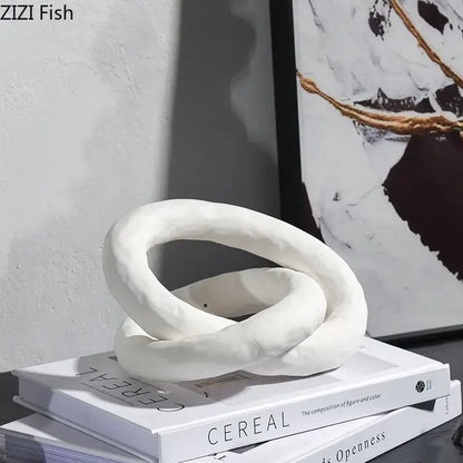 Abstract white & black ceramic knot sculpture living room decor