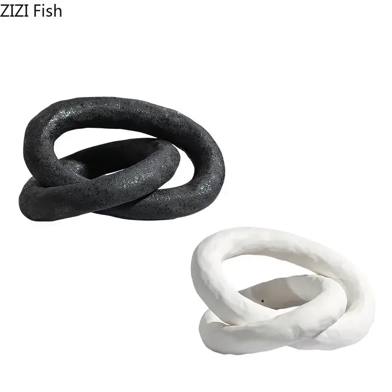 Abstract white & black ceramic knot sculpture living room decor