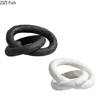 Abstract white & black ceramic knot sculpture living room decor