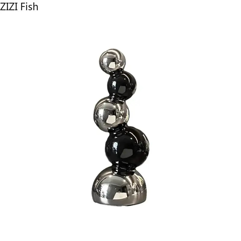 Modern black & silver abstract ceramic sculpture living room decor