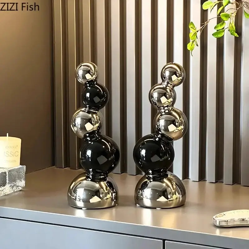 Modern black & silver abstract ceramic sculpture living room decor
