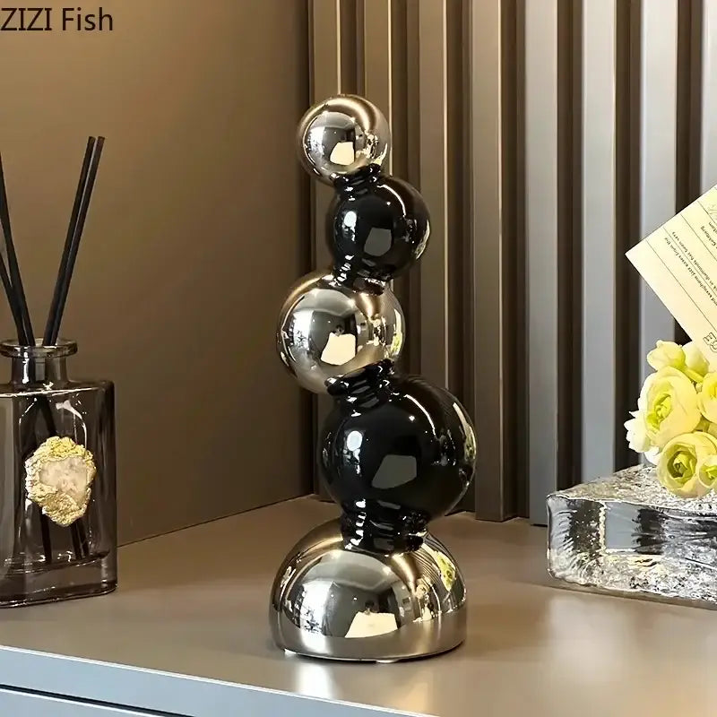Modern black & silver abstract ceramic sculpture living room decor