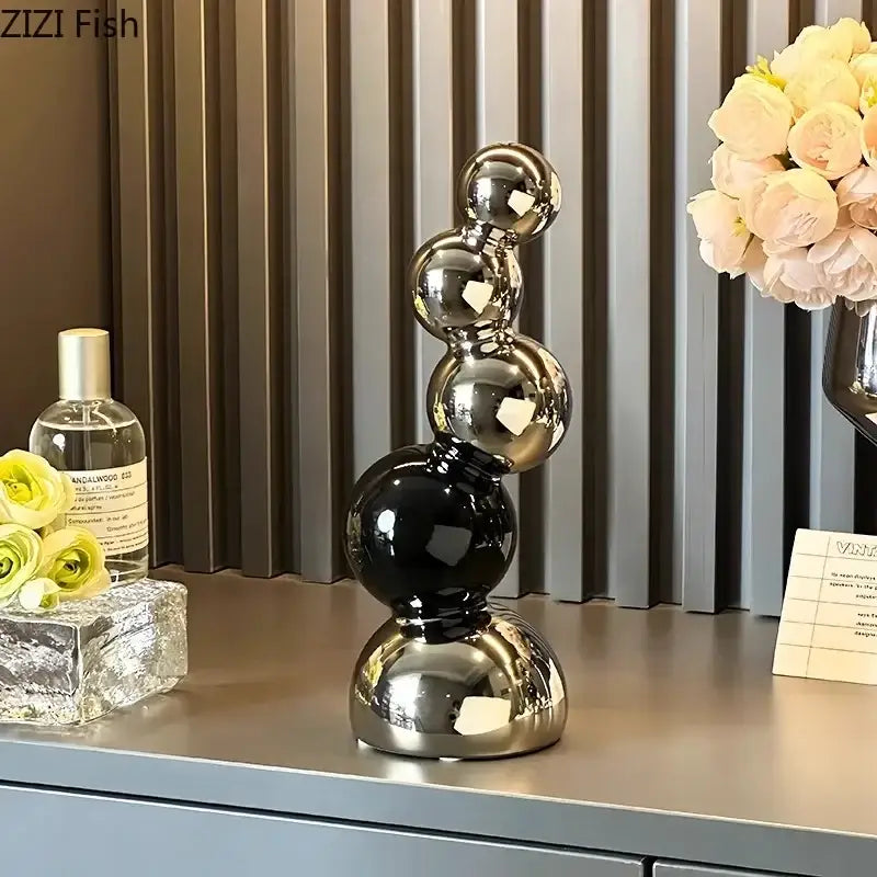 Modern black & silver abstract ceramic sculpture living room decor